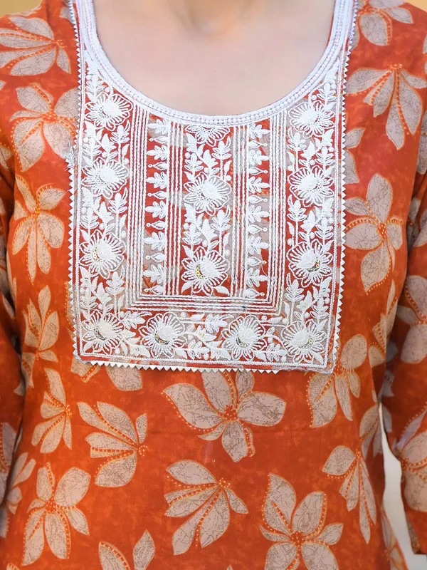 Brown cotton silk kurti set for women