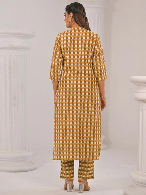 Brown cotton silk kurti set in printed