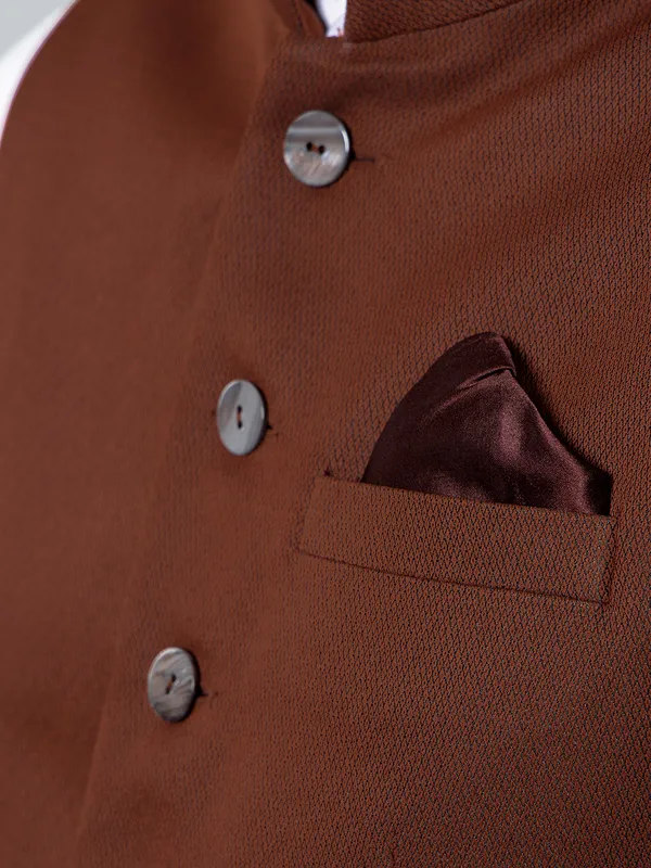 Brown cotton silk party wear solid waistcoat