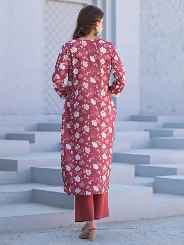 Brown cotton silk printed kurti set for women