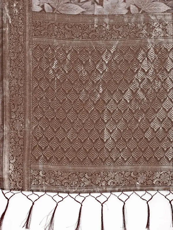Brown cotton silk saree with zari weaving for traditional look