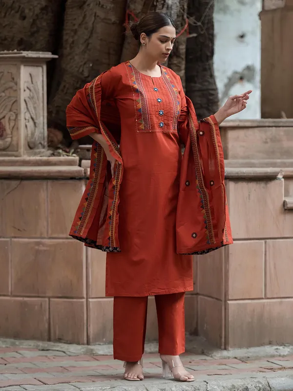 Brown cotton yoke style kurti set