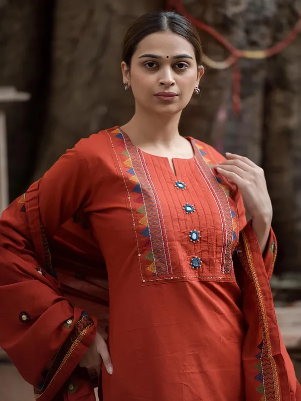 Brown cotton yoke style kurti set