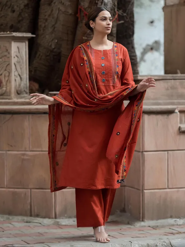 Brown cotton yoke style kurti set