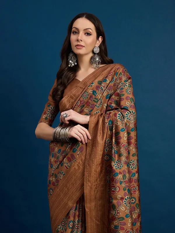Brown cozi silk printed saree