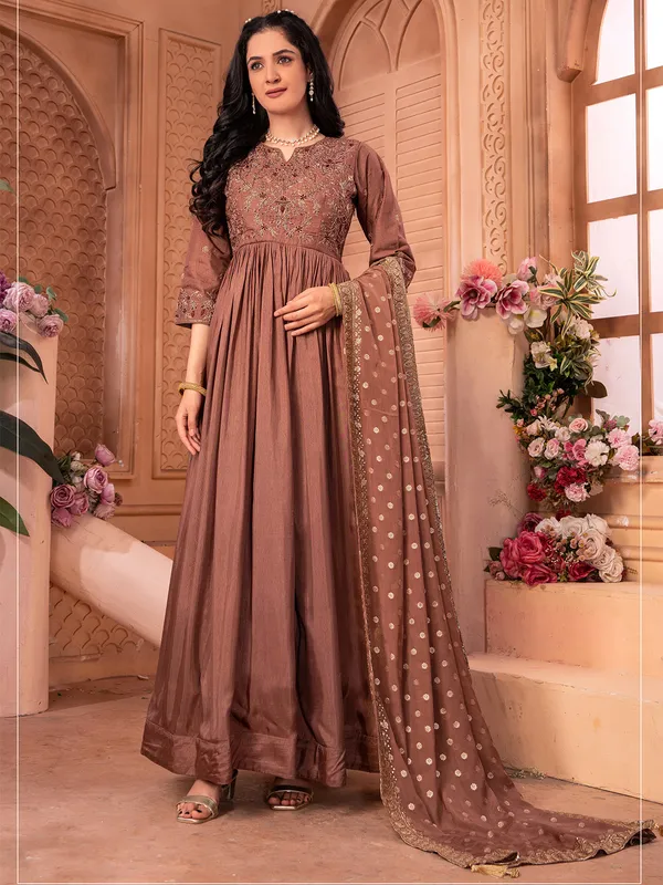 Brown dola silk anarkali suit