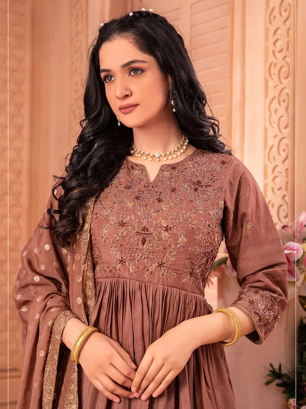 Brown dola silk anarkali suit