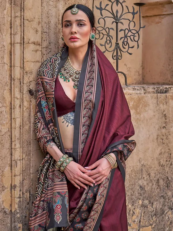 Brown elegance silk saree for festive wear