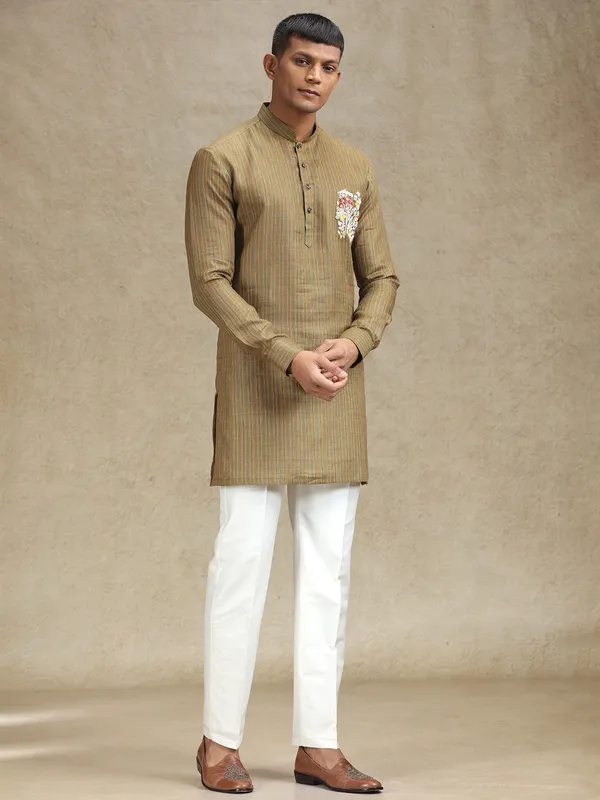 Brown festive charm kurta set in embroidery theme