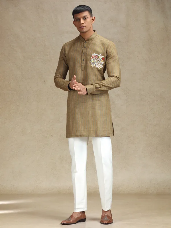 Brown festive charm kurta set in embroidery theme