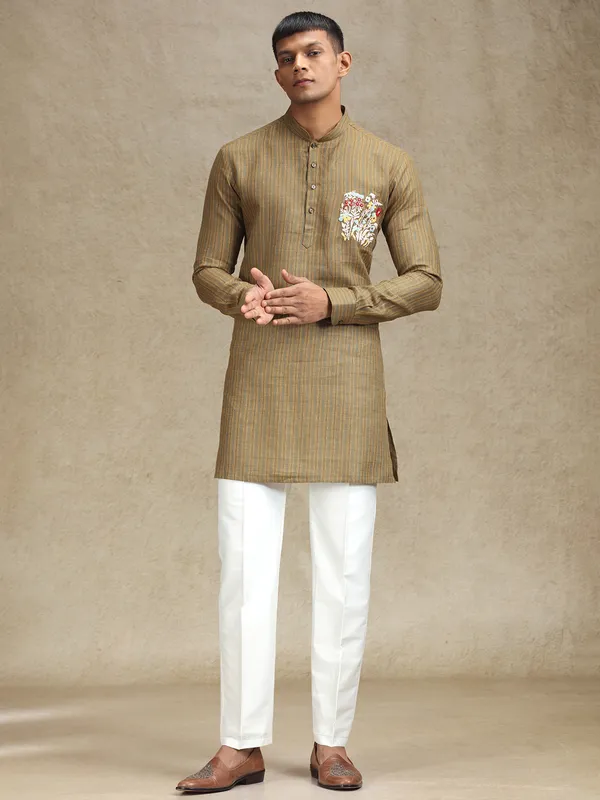 Brown festive charm kurta set in embroidery theme