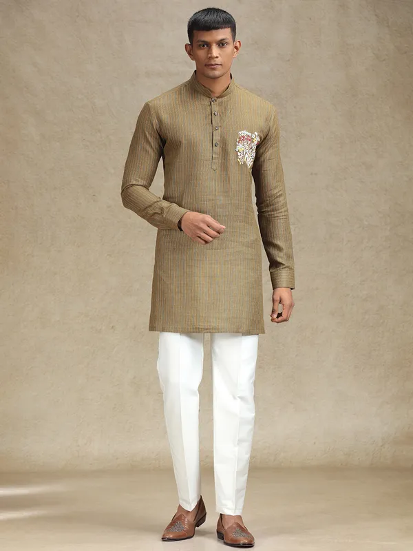 Brown festive charm kurta set in embroidery theme