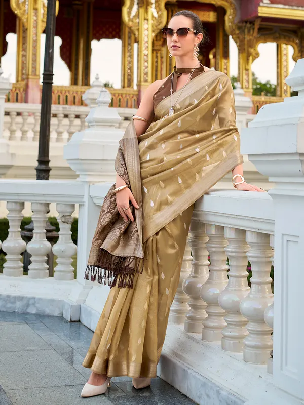 Brown festive wear tissue silk saree
