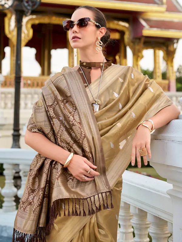 Brown festive wear tissue silk saree