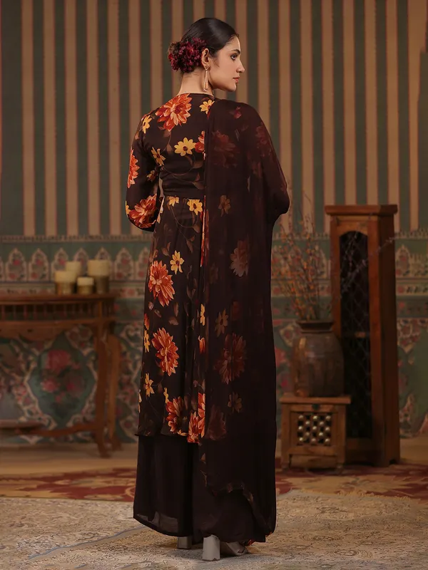 Brown floral printed palazzo set