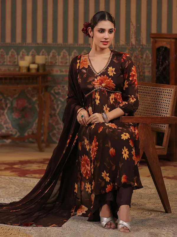 Brown floral printed palazzo set