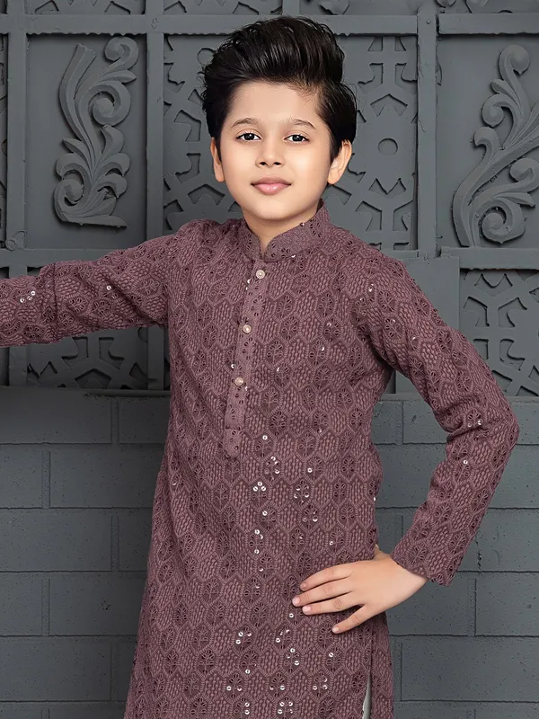 Brown georgette kurta suit with lucknowi