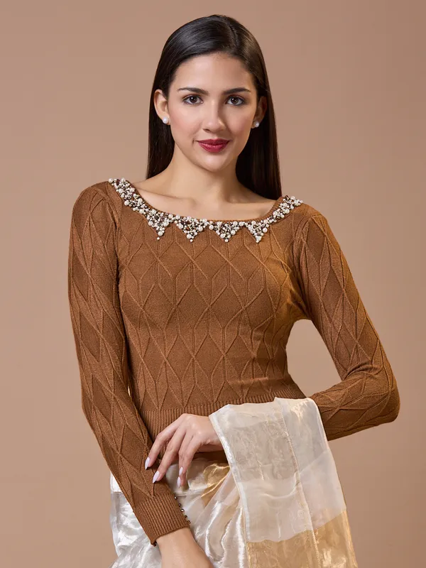 Brown knitted readymade blouse
