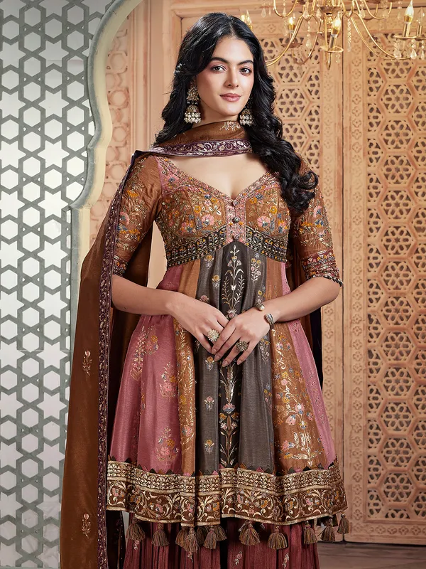 Brown palazzo suit in silk
