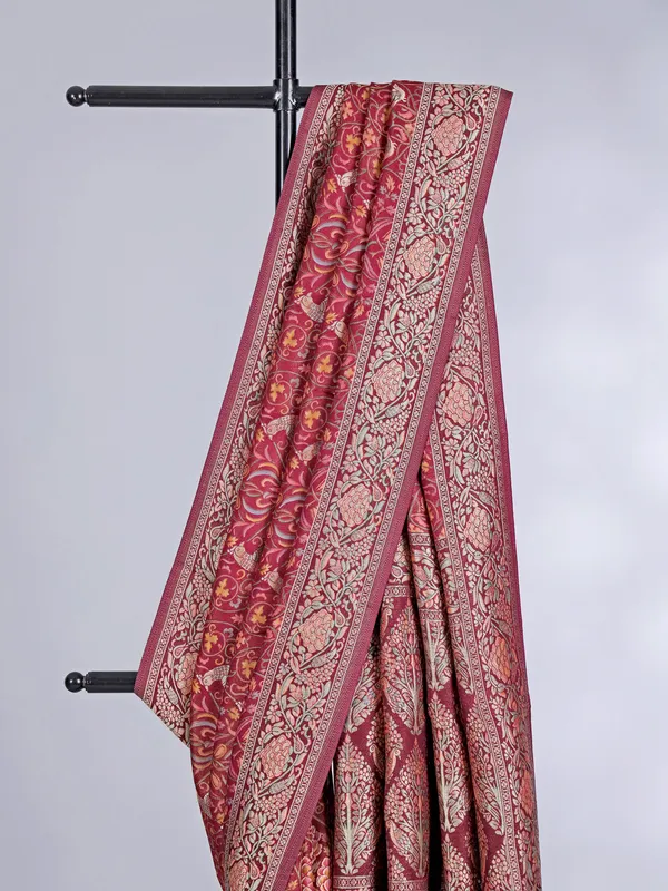 Brown pashmina silk saree with zari work