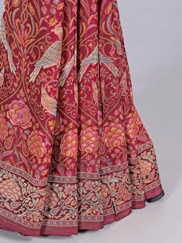 Brown pashmina silk saree with zari work