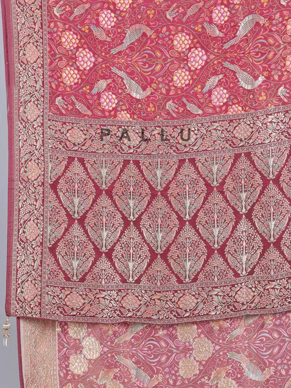 Brown pashmina silk saree with zari work