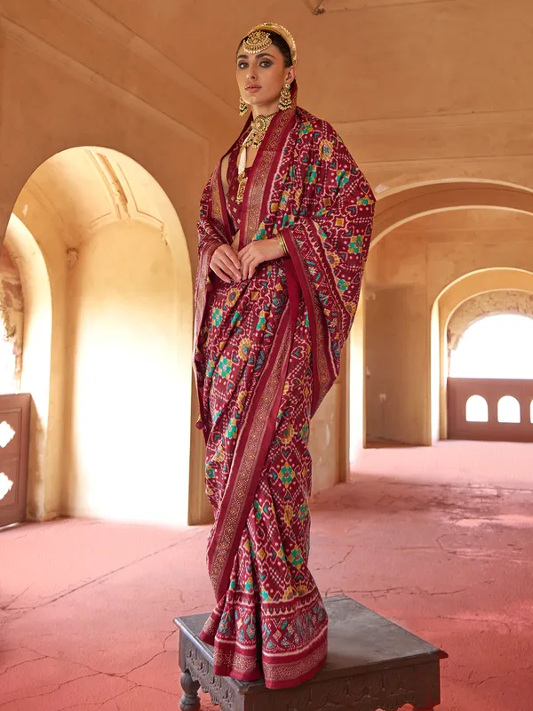 Brown patola silk saree with print