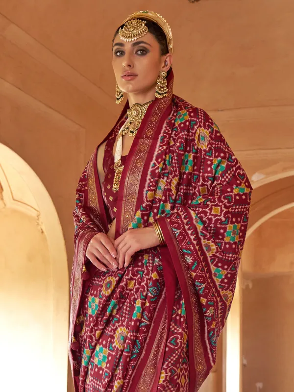 Brown patola silk saree with print