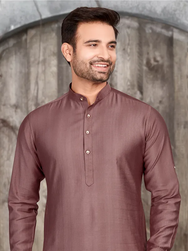 Brown plain kurta in silk