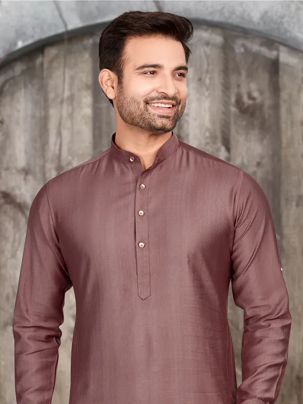 Brown plain kurta suit in silk