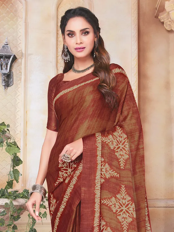 Brown pleasant festive events crepe saree