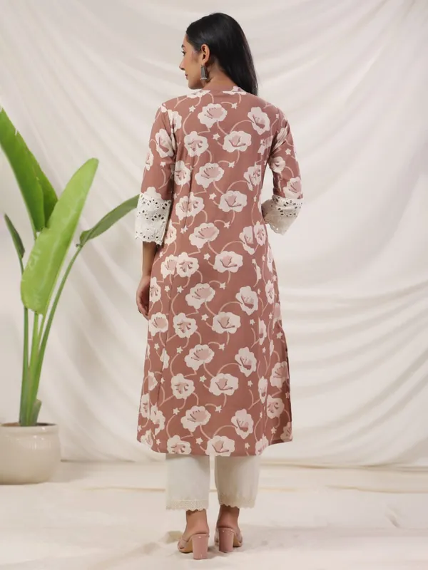 Brown printed casual cotton kurti