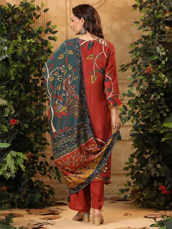 Brown printed casual silk kurti set