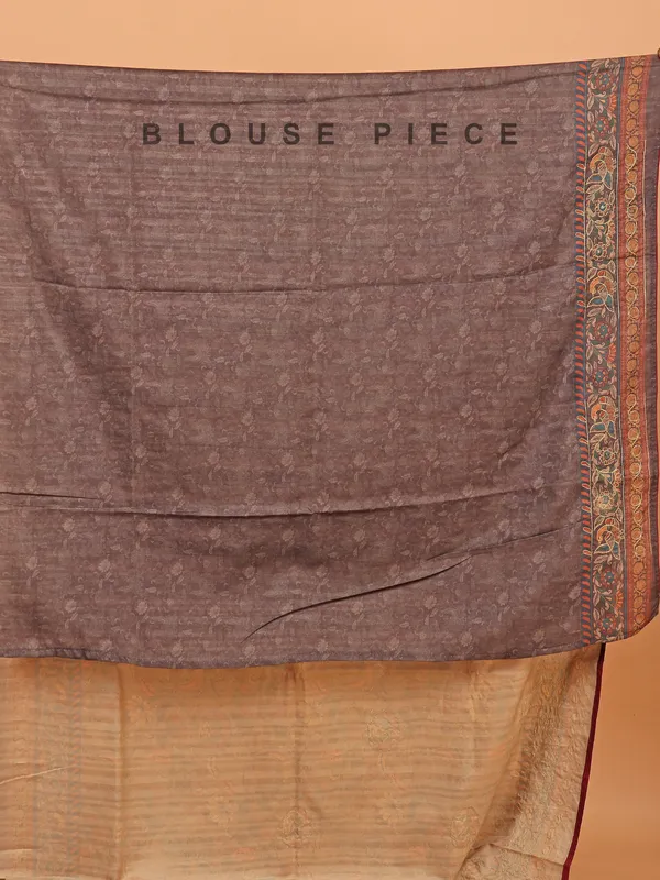 Brown printed cotton silk saree for festive