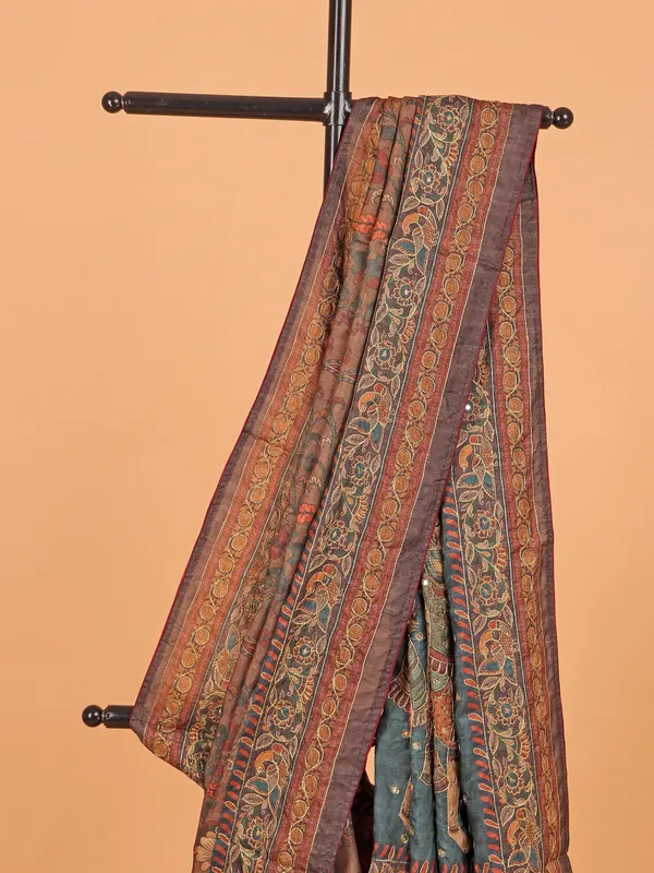 Brown printed cotton silk saree for festive