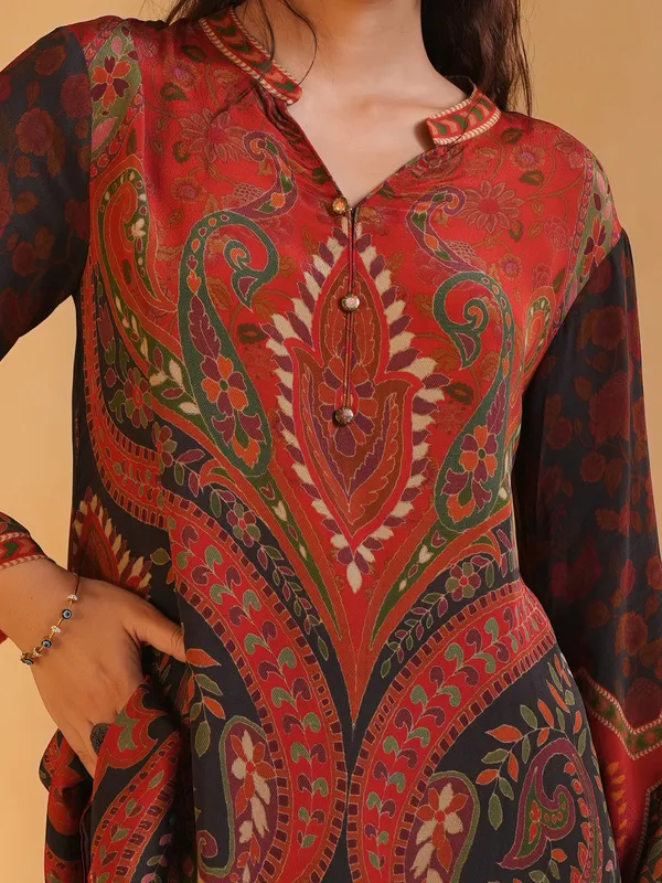 Brown printed crepe silk kurti style topq