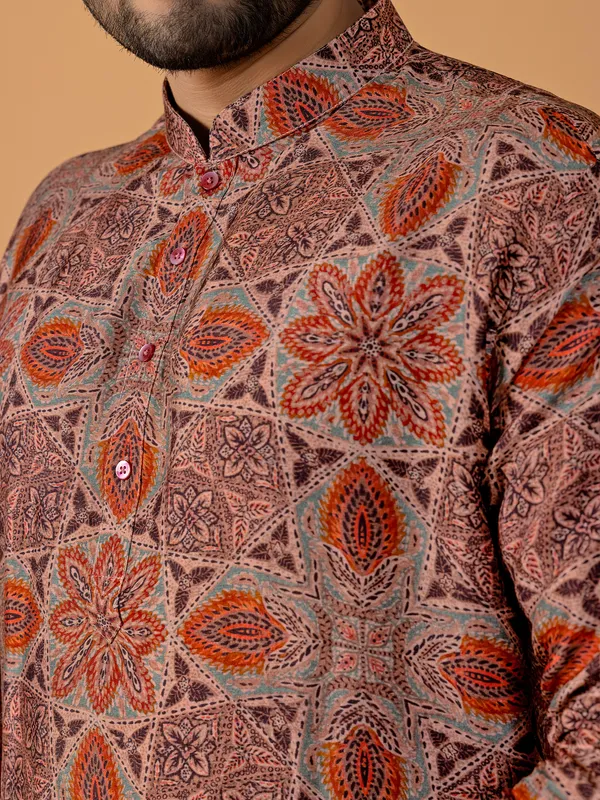 Brown printed kurta suit for festive