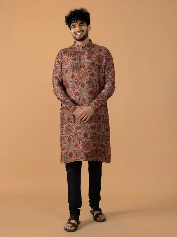 Brown printed kurta suit for festive