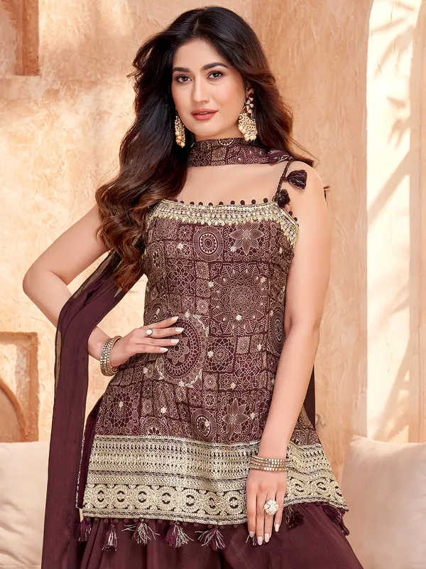 Brown printed printed wedding wear palazzo suit