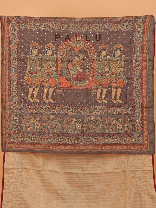 Brown printed saree in cotton silk