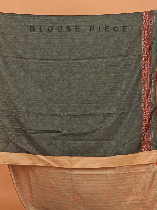 Brown printed saree in semi cotton silk
