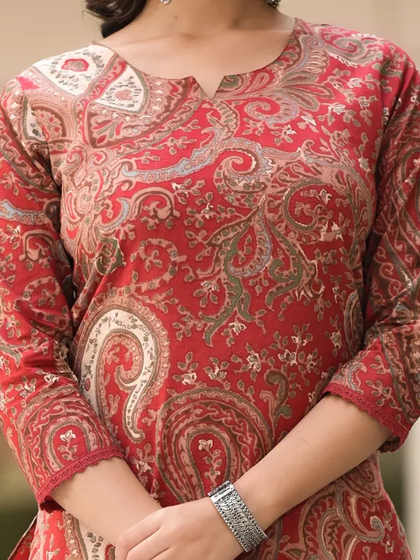 Brown printed silk kurti set for women