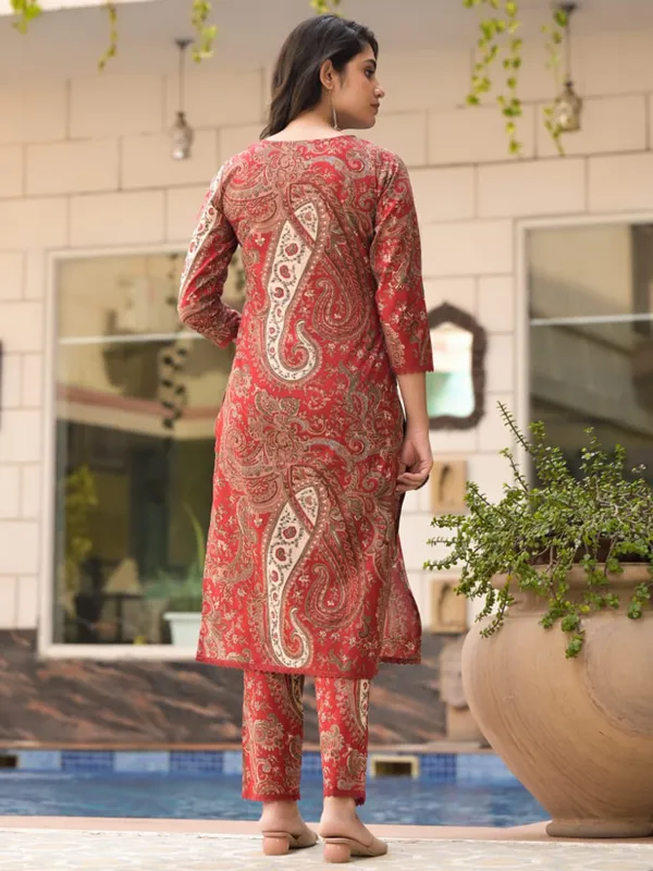 Brown printed silk kurti set for women