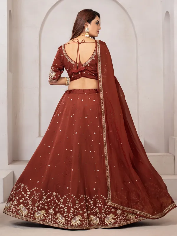 Brown raw silk lehenga choli for evening events