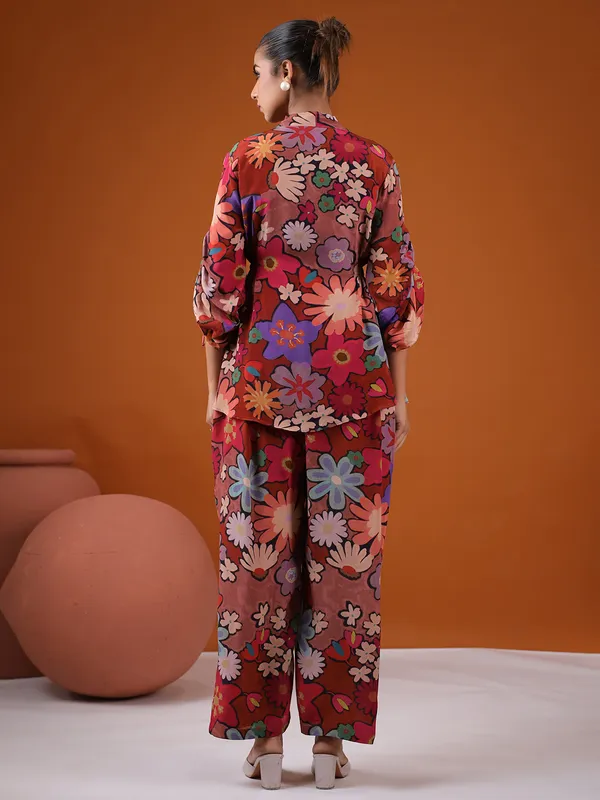 Brown satin printed co ord set