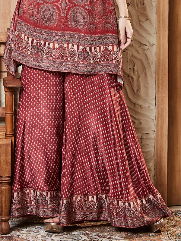 Brown satin silk palazzo kurti set for women