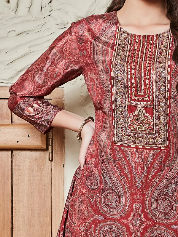 Brown satin silk palazzo kurti set for women