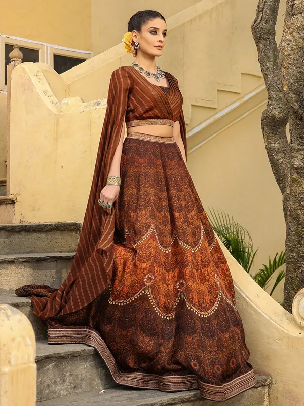 Brown satin wedding lehenga choli