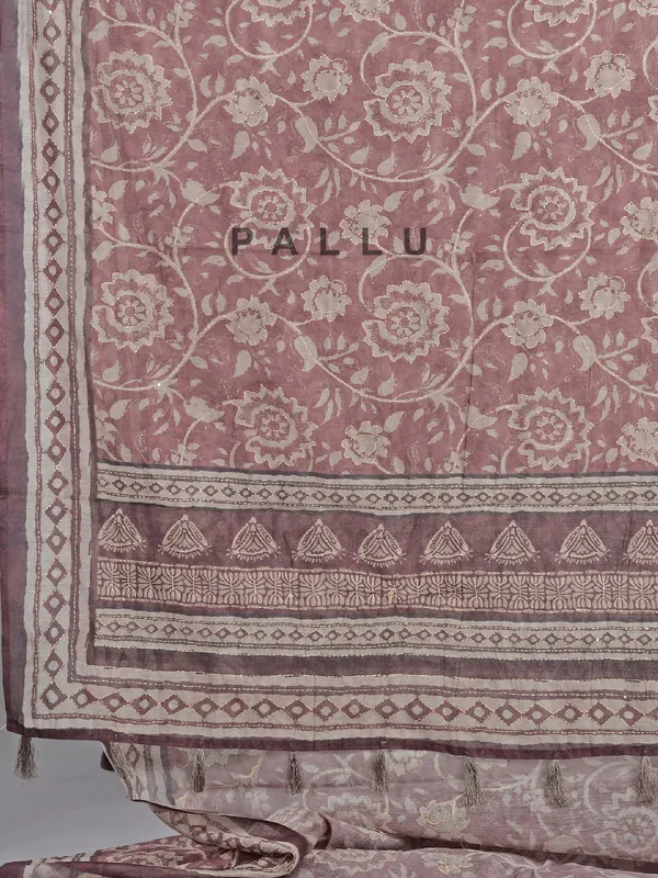 Brown semi cotton printed saree