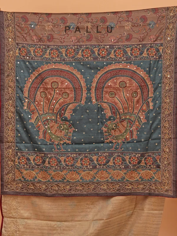 Brown semi cotton silk printed saree for festive